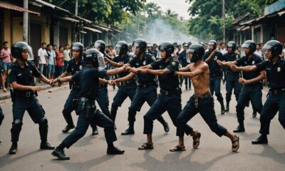 police disperse pillow fight